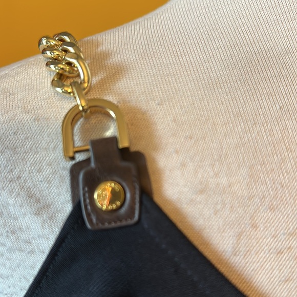 NWT “Michael Kors” black mini dress w/ gold chain and leather sleeve trim - Picture 3 of 6